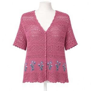 Vintage 90s Floral Embroidered Cardigan Size XL P Cottagecore Crochet Fairy Y2K